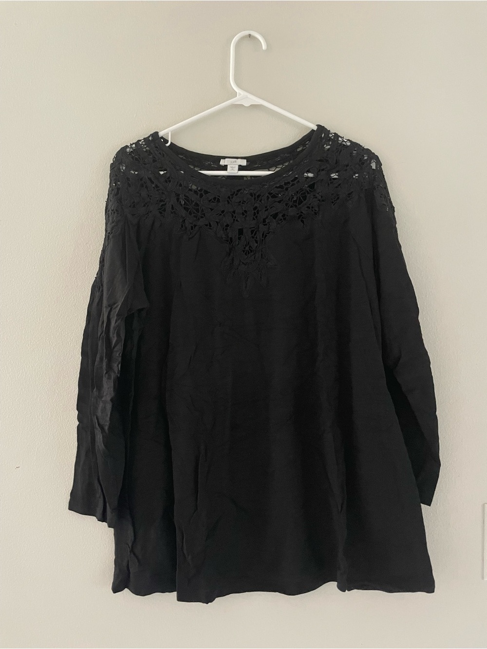 J. Jill Black Crochet Yoke Long Sleeve Blouse